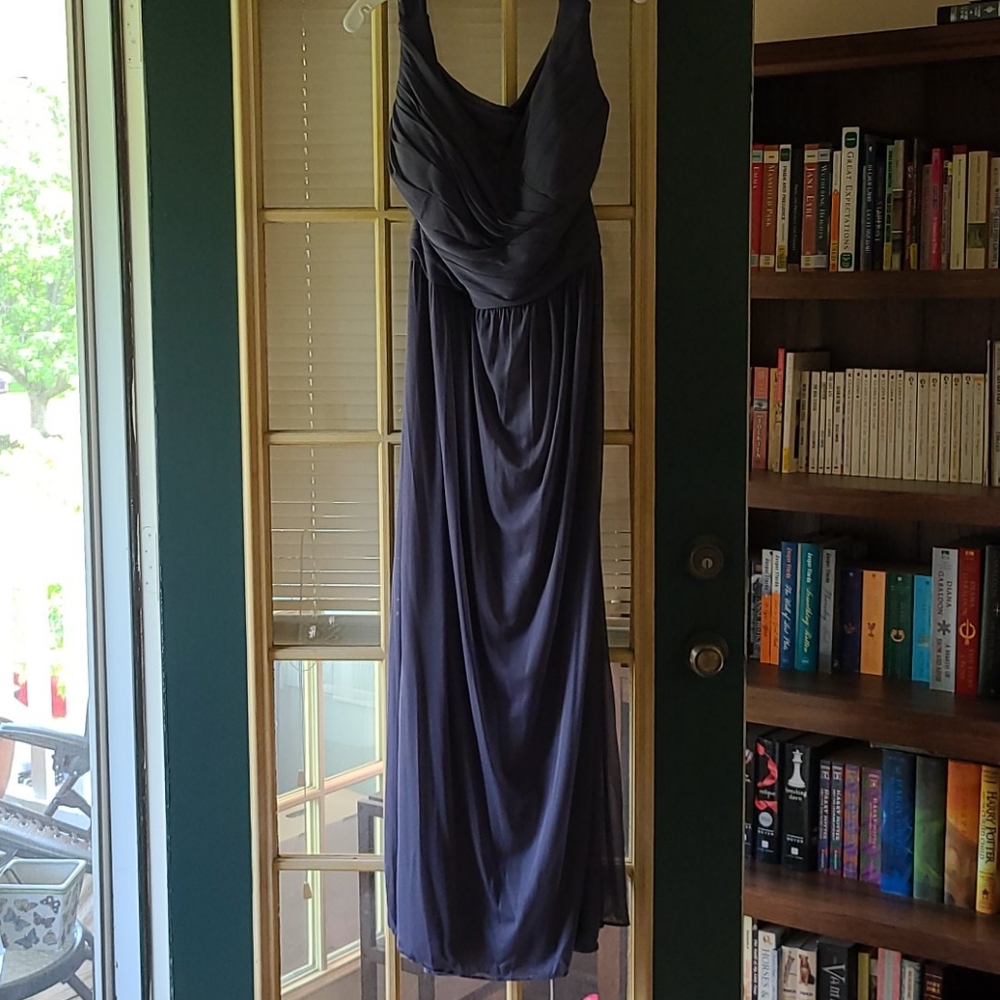 Worn Once David's Bridal Mesh Long Bridesmaid Dress with Crisscross Back